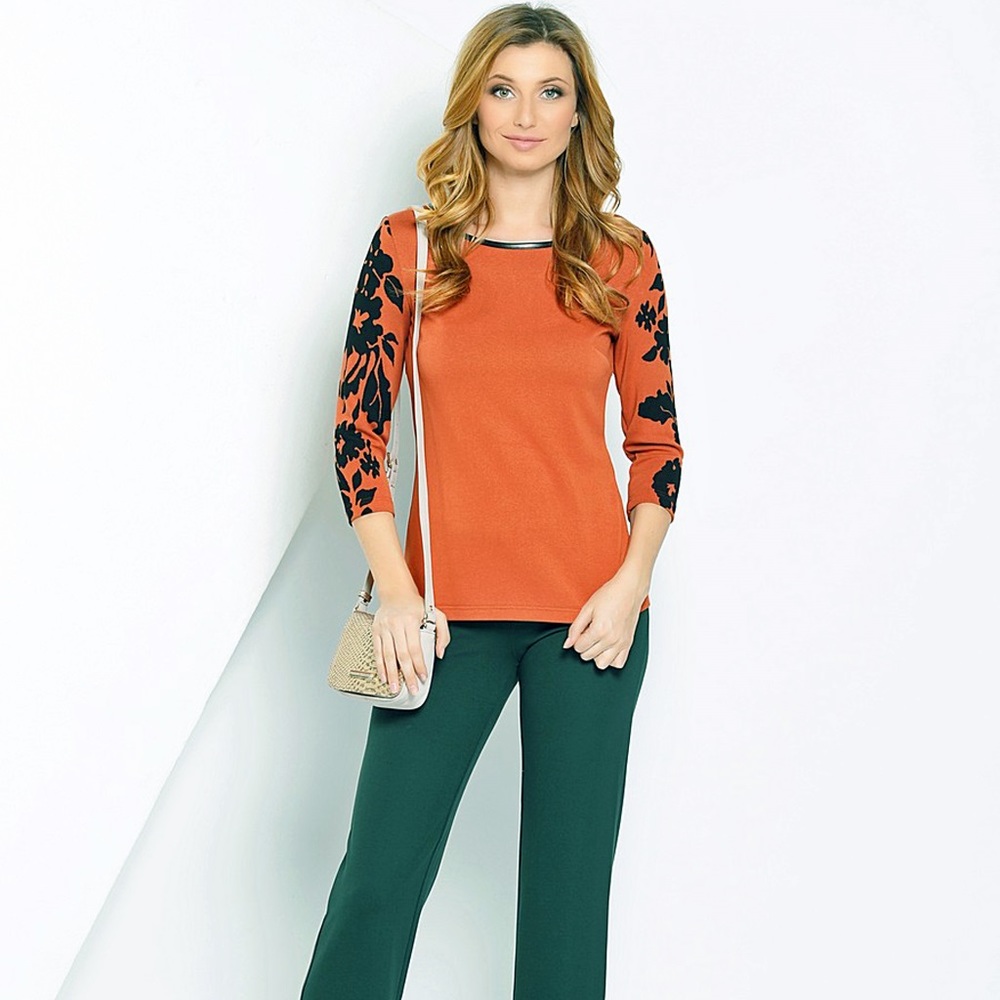 3/4 SLEEVE JUMPER FLORAL DECOR MADE IN EUROPE